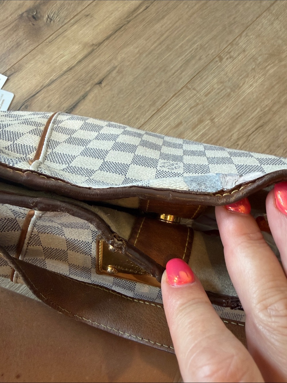 Louis Vuitton Checker Galleria pm Hobo Bag with Leather lv Brown/White azur - Picture 12 of 14